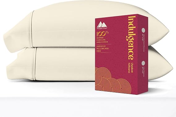 Mayfair Linen 1200 Series Pillow Cases Queen Size Set of 2, Sateen, Ivory