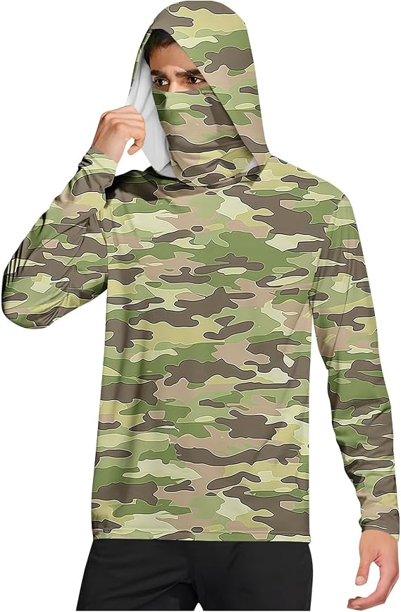Fishing Shirts for Men Long Sleeve Men's Sun Protection Hoodie with Face Mask UPF 50+ UV Shirt Rash Guard Hiking Outdoor