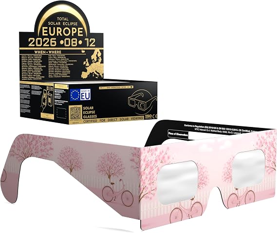 Solar Eclipse Glasses ISO 12312-2 & CE Certified – Safe Solar Viewing for Direct Sun & August 2026 Eclipse | Paper Cardboard Frame, Made in EU | For Kids & Adults