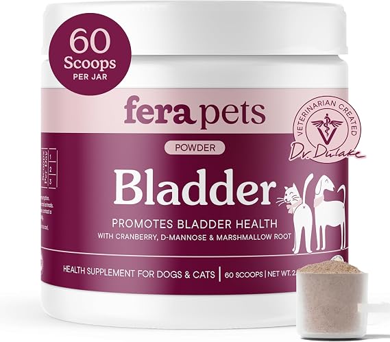 Fera Pets Bladder Support Cranberry Supplement for Dogs & Cats - 60 Scoops | Cranberry, Marshmallow Root & D Mannose for Dogs & Cats - Powder Topper for Urinary Tract Health, Normal Urine pH & Immunity