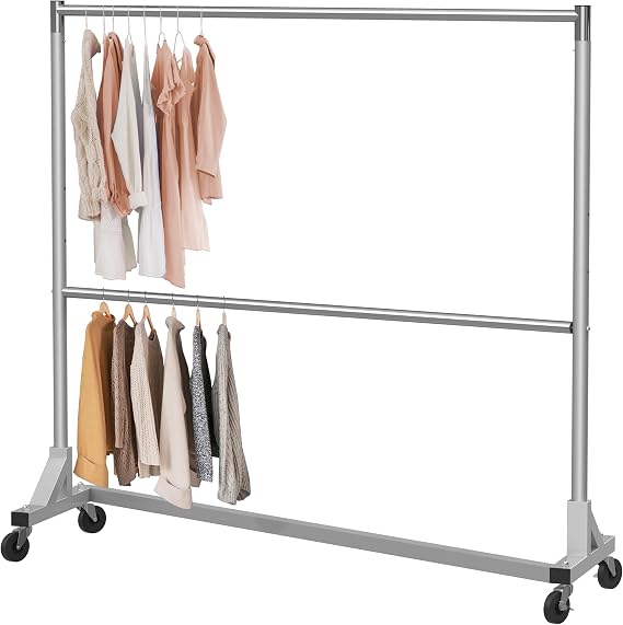 Simple Houseware Commercial Grade Z-Base Double Rod Garment Rack, Silver