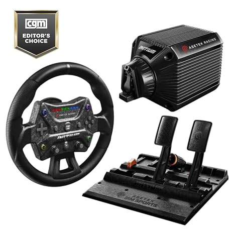 ASETEK Racing Initium Sim Racing Bundle for PC, 5.5 Nm Direct Drive Wheelbase, 300mm Steering Wheel with 21 Inputs, Dual Spring Piston Brake and Throttle Pedals