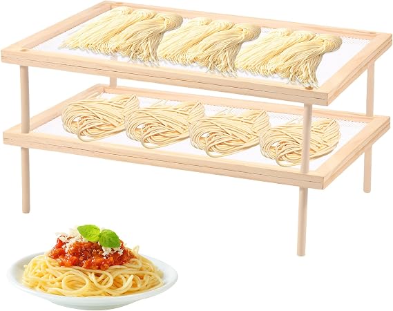 Pasta Herb Drying Rack Stackable Noodle Drying Rack Wood Herb Dryer Racks Breathable Herbs Dryer Racks Practical Pasta DryerRack Multifunctional Spaghetti Stand Food DryerRacks for Home(2Layer)