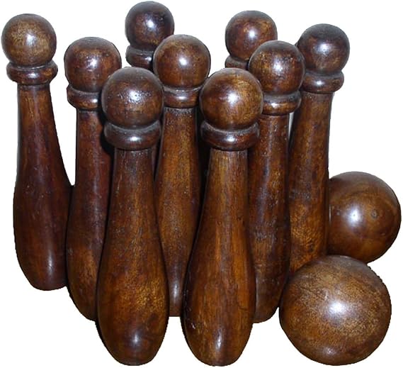 Rustic Colonial Wooden 9 Pin Bowling Game