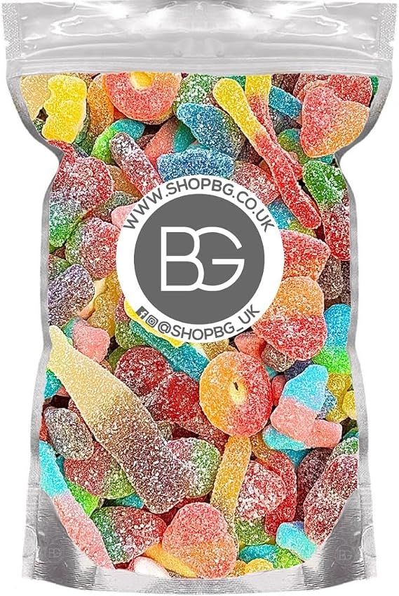 BG Quality Pick & Mix Sweets - All Sour Tangy Fizzy Sugared Rings, Bottles, Fruits & More Sweet Mix Sweeties 800g Pouch