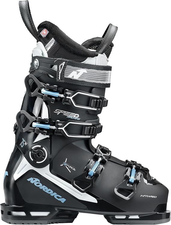 Nordica Speedmachine 3 75 Women's Ski Boots, Black/White/Light Blue, 22.5