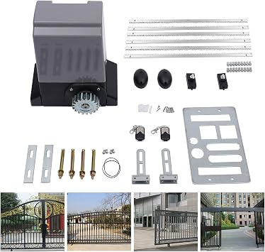 Automatic Sliding Gate Opener, 550W Rack Driven Motorized Sliding Gate Operator with 2 Remote Control & 6pcs 1m Rail, 1400r/min Metal Sliding Gates Hardware Security System Kit, 110V/60Hz