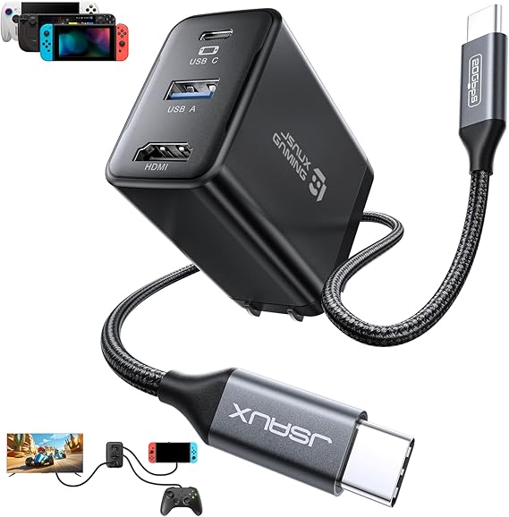 JSAUX 65W Switch Dock with 4K@120Hz HDMI, 65W PD Fast Charging, USB A Port | USB C TV Docking Station Compatible with Switch/Steam Deck/ROG Ally/Samsung/iPad/MacBook and More - OmniCentro Charger Dock
