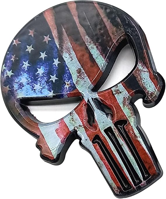 3D Skull Metal Decal Sticker, Logo Badge Emblem Auto Truck Motorcycle Car Fashion Styling Stickers Accessories (American Flag)