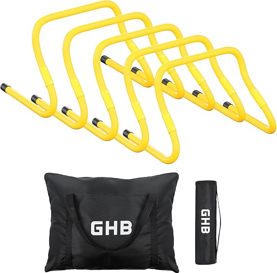 GHB Agility Hurdles 5/6 Pack Foldable Speed Agility Training Hurdles Adjustable Sturdy Hurdles Training Equipment Set with Carry Bag for Amateur, Athletes, Soccer, Basketball