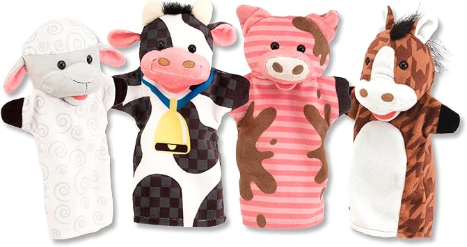Melissa & Doug Farm Friends Hand Puppets Set of 4 - Cow, Horse, Sheep, and Pig Soft Puppets for Kids and Toddlers Ages 2+