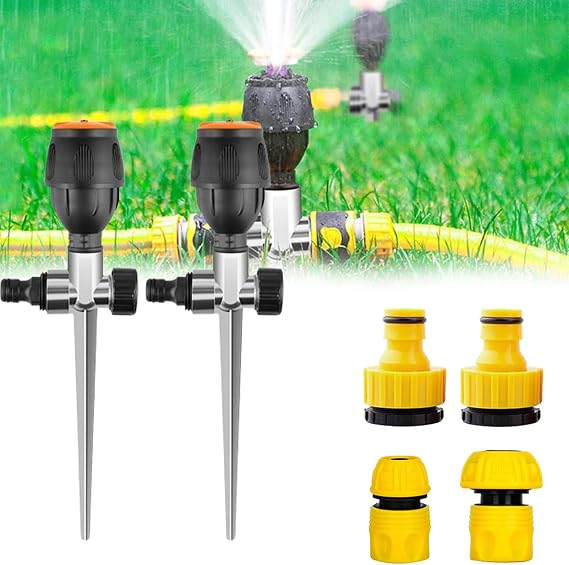 360 Rotation Auto Irrigation System Garden Lawn Sprinkler Patio,Garden Lawn Sprinkler System,Garden Sprinkler Lawn Sprinkler for Outdoor Grass Garden Yard Lawns,Coverage Diameter 65ft (2pcs)