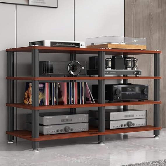 Media Audio Tower Cabinet, Floor-Standing Audio Rack Media Stand, Multi-Tier Speaker Display Stand Video, Multi-Function Open Storage Shelf for Home/DJ/Theater(Red,70cm/27.5in)