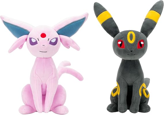 Pokemon Espeon and Umbreon Plush 2-Pack - Two 8-Inch Soft Plush with Authentic Details