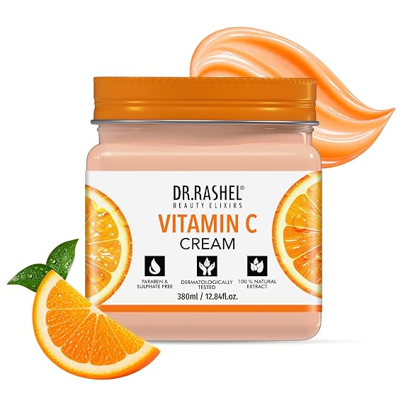 DR.RASHEL Vitamin C Cream For Men & Women With Goodness Of Orange Extract & Glycerin Hydrating & Moisturizing Facial Cream Soothing & Cleansing Facial Cream For All Skin Types - 380 ml / 12.84 Fl Oz