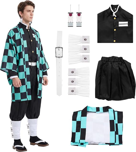 Tanjiro Cosplay Costume Outfit Slayer Kamado Tanjiro Kimono Jacket Anmie Cosplay Men Cloak Halloween Christmas Cosplay Costumes for Adults
