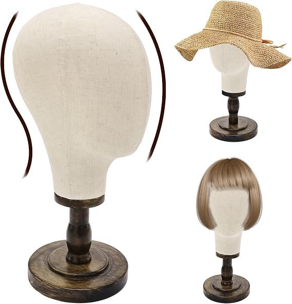 Mannequin Head Block with Wooden Stand for Hat, Wig, Styling Display