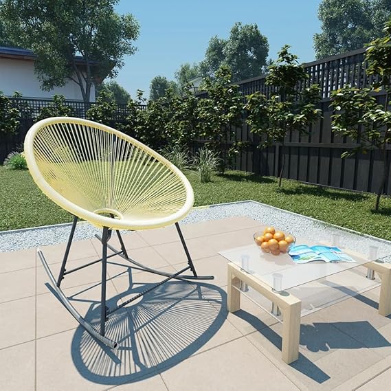 Beach Chair with Cup Holder Folding Lounge Chair outdoorOutdoor Acapulco Chair Poly Rattan BeigeSuitable for Garden Patio Living Room