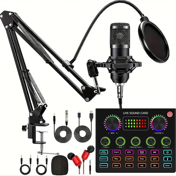 sktome Podcast Equipment Bundle, V8max Voice Changer with Podcast Microphone Bundle - Studio Condenser Microphone Perfect for Podcasting, Recording, Singing, Streaming and Gaming