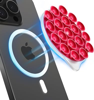 ivoler MagSuction Suction Cup Phone Mount for Socket Grip, Universal Phone Holder Stand, Powerful Suction Phone Mount, Perfect for TikTok Videos and Selfies - Red