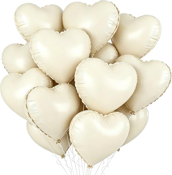 Heart Foil Balloons Pack of 12 18 Inch Heart Helium Balloons Beige Cream White Heart Balloons Wedding Helium Balloon Hearts Heart Balloons for Birthday Valentine's Day Engagement Mother's Day
