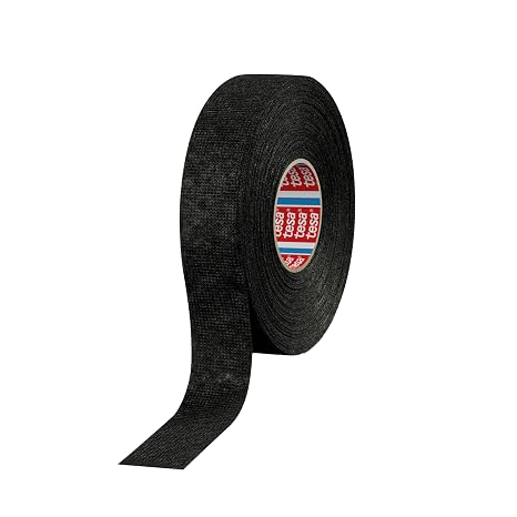 tesa 51608 Noise Damping PET Fleece Automotive Wire Harness Tape, Black, 19mm x 25m, 1 Roll