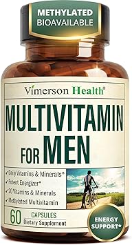 Multivitamin for Men with Methylated Vitamins and Chelated Minerals for Energy, Focus and Immune Health Premium Daily Mens Multivitamins & Multiminerals 60 Capsules