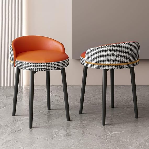 LEIYTFE Modern Vanity Chair Dining Chair with Low Backrest,Mid-century Accent Chair with Metal Legs, Stable Structure Kitchen Side Chair Island Couner Chair (Color : Orange/B)