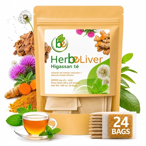 Cardo mariano, curcuma, diente de leon, boldo & cuachalalate TE (Milk thistle, turmeric, dandelion, boldo & cuachalalate) 24 Tea Bags, 100% natural herbal infusion, vegan, higassan te| HerbeLiver support