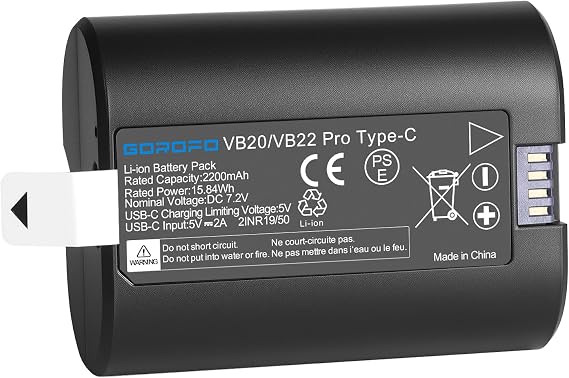 1-Pack Godox VB22 VB20 Replacement Lithium Battery with Type-C Cable