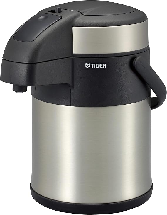 Tiger Thermos MAA-C221XC Tora-zu Stainless Steel Air Pot, Heat Retention, Cold Retention, Tabletop, 0.6 gal 2.2 L, Clear Stainless Steel Silver