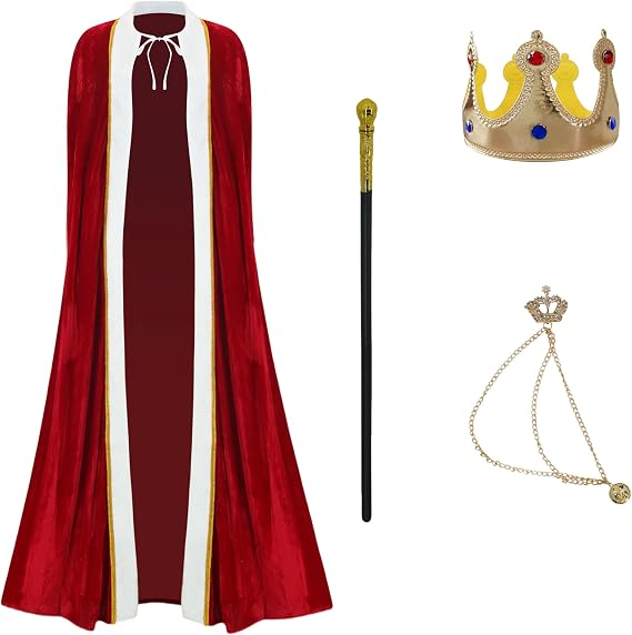 King Costume for Men Women,King Cape Adult Farquaad Costume Queen Cosplay Robe Crown Scepter