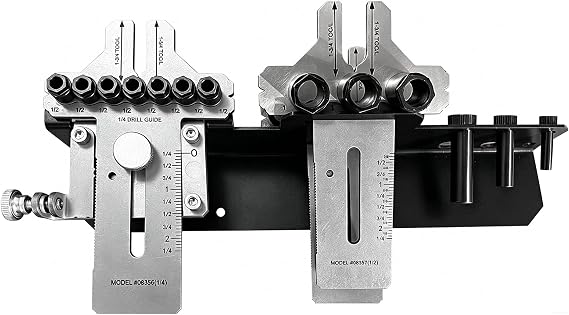 08359 Stainless Dowelling Jig Kit W/1/4" 3/8" 1/2" Drill Bits | Stainless Steel Material W/Wall Bracket Accurate Straight Dowel Holes for Thickness Wood Joints 08357 08355 08356