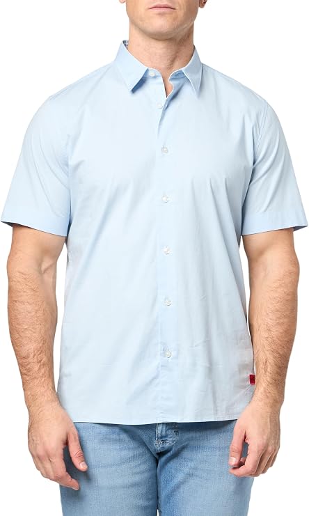 HUGO Men's Basic Cotton Stretch Button Down Short Sleeve Shirt
