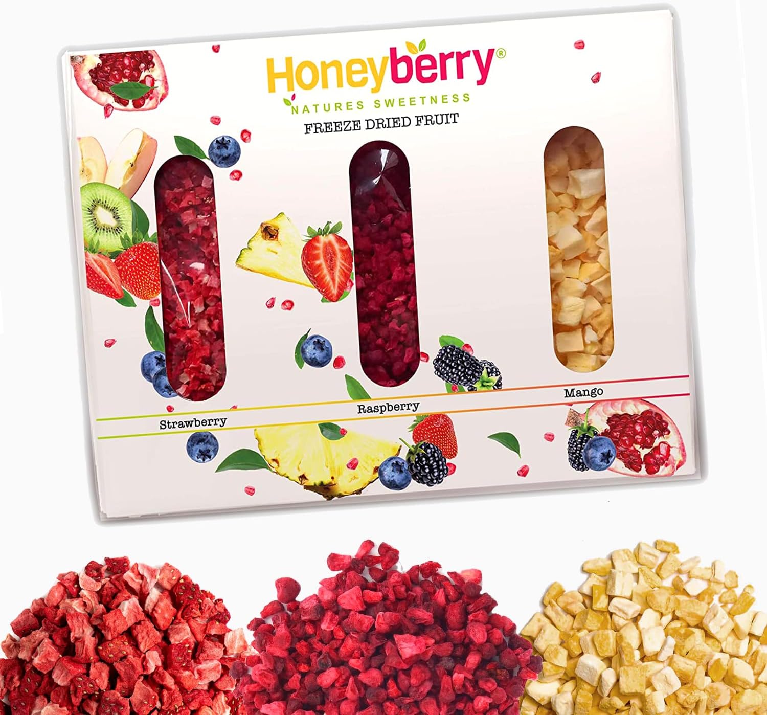 Freeze Dried Fruit Multipack 3x15g - Strawberry Raspberry Mango Pieces - No Added Sugar, Gluten Free, Vegan Friendly Snacks for Baking, Cake Decorating, Porridge Oats, Yoghurt, Ice Cream Toppings