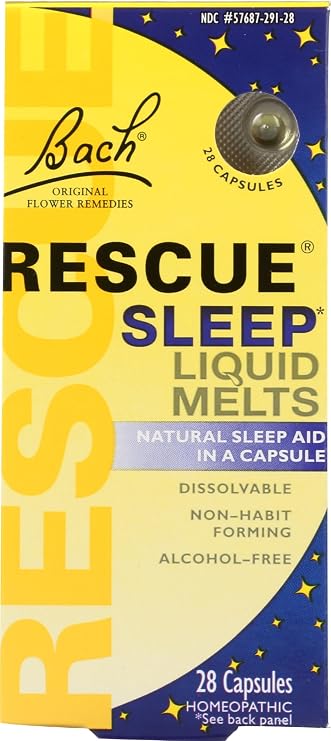 Bach Rescue Sleep Liquid Melts, Natural Orange Vanilla Flavor, Natural Sleep Aid, Stress Relief, Homeopathic Flower Essence, Free of Melatonin, Gluten & Sugar, Non-Alcohol, Non-Narcotic, 28 ct.