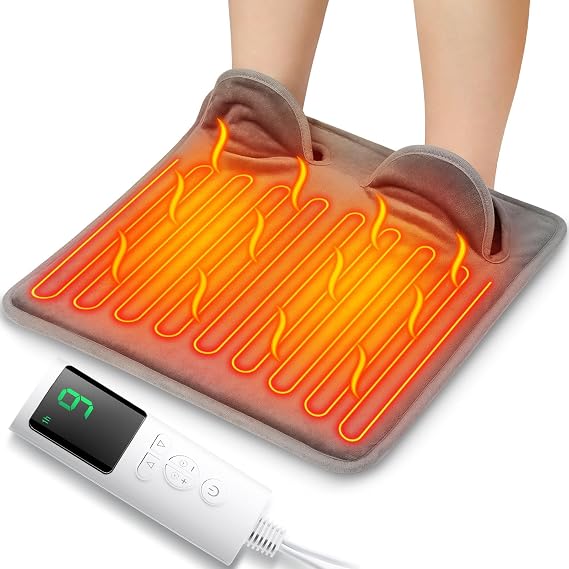 Electric Heated Foot Warmer for Men and Women, Feet Heating Pads Electric Feet Warmer with LCD Display & 9 Temperature Setting, Heated Foot Warmers for Under Desk, Office,Home (Grey)