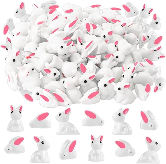 Miniature Rabbit Figurines, 100Pcs Mini Resin Bunny Animals Toy | Miniature Rabbit for Landscape Ornaments Garden Decor Potted Plant,Cake Topper Decoration