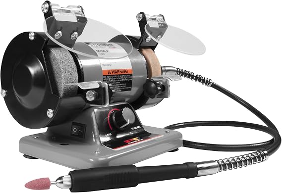 Performance Tool W50003 3-inch Portable Mini Bench Grinder and Polisher with Flexible Shaft and Accessories, 120W, 0-10000 RPM