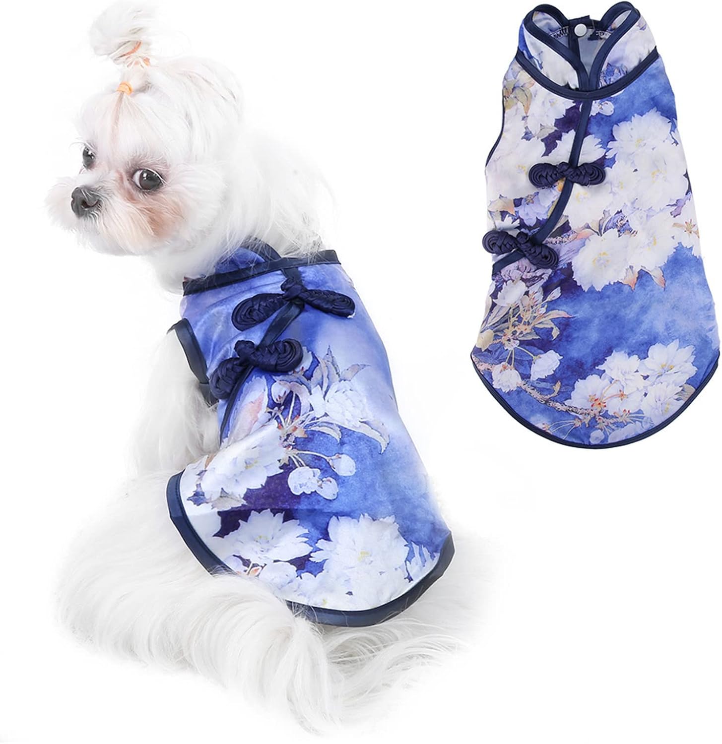 Pet Chinese Style Peony Dress, Dog Elegant Cheongsam Skirt, Retro Floral Print Pet Clothing, Soft Cotton Dog Costume with Delicate Buttons, Comfortable Outfit for Small Medi (S)