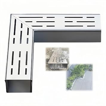 Outdoor Slim Narrow Trench Drain System,trench drain system,Channel Drain with Grate & 90 Degree Elbow, Stainless Steel Drainage Trench, for Yard Underground, Replacement Low-profile(A,10*5cm)