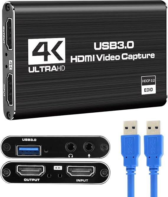 4K HDMI Video Capture Card USB 3.0 Video Capture Device Full HD 1080P 60FPS | Game Capture Card for Streaming Recording PS5 Nintendo Switch Xbox Camera PC OBS