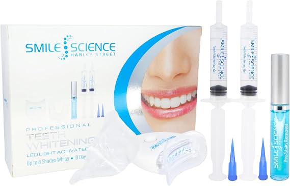 Smile Science Harley Street - Professional Teeth Whitening Kit - Includes Two-Part Intensive Stain Removal - Upto 8 Shades Whiter - for Sensitive Teeth - Rapid Results - 100% Enamel Safe - Vegan