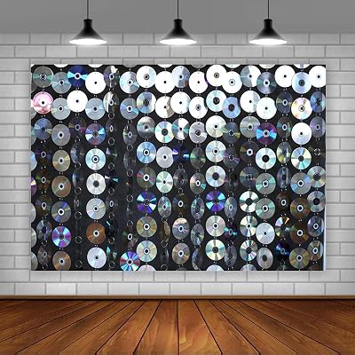 Lofaris 50s Theme Party Backdrop CD Wall Background Rock and Roll Music Birthday Party Decorations Photo Booth Props 5x3ft