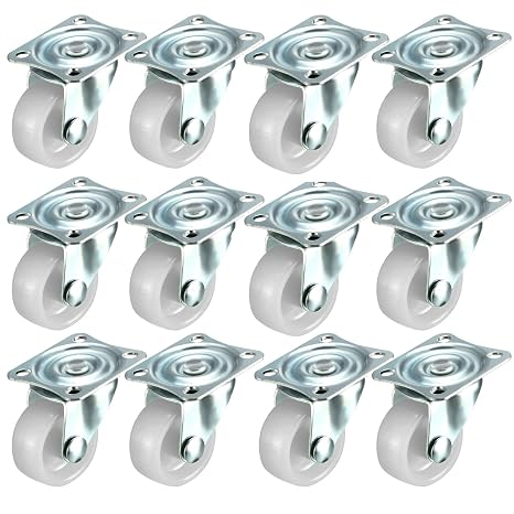 Widesakll 12 Pieces 1.25" inch Swivel Caster Wheels Hard Base with Top Plate & Bearing Set