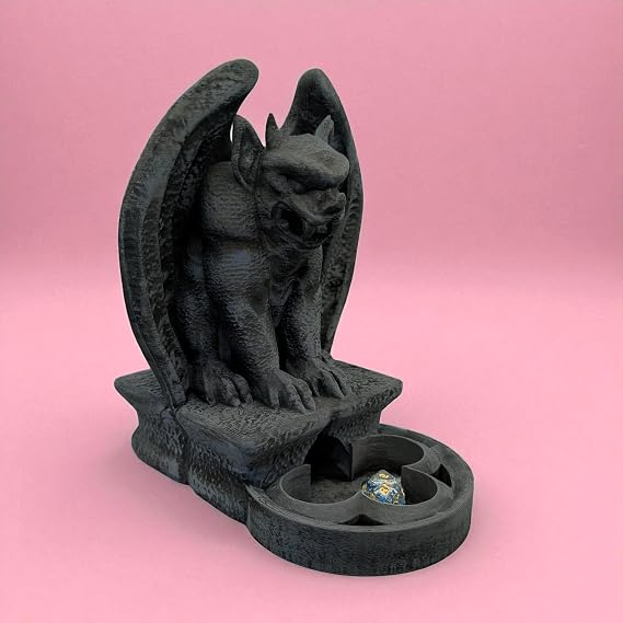 Gargoyle Dice Tower Gothic Cathedral DND Dice Roller for Tabletop RPG, Fantasy Dice Tower Statue, Dungeon Master Accessory, Medieval Dice Chute Gift for Dungeons and Dragons (Black)