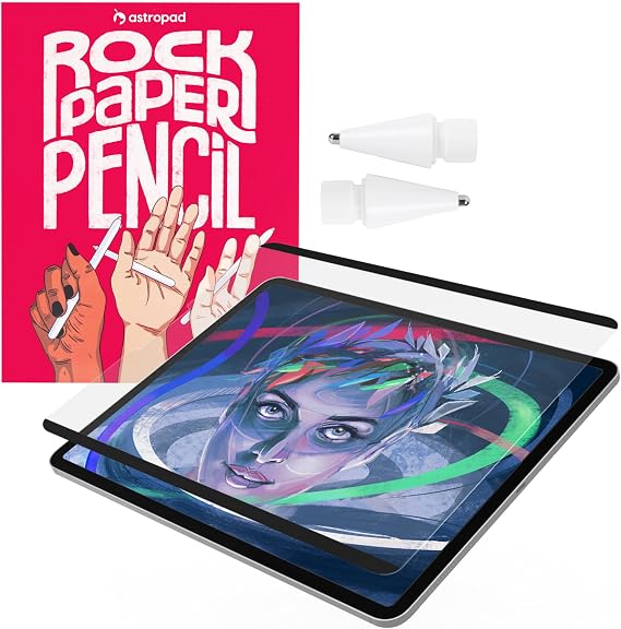 Rock Paper Pencil V1 Paper Feel Screen Protector for iPad Mini 6th Gen + Apple Pencil Tips 2 Pack Compatible with Apple Pencil 1st and 2nd Gen Magnetic Metal Pencil Nibs Drawing Writing