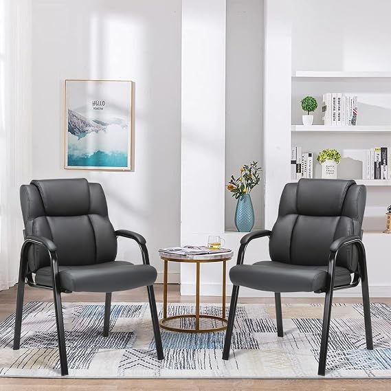 CLATINA Leather Guest Chair with Padded Arm Rest for Reception Meeting Conference and Waiting Room Side Office Home Black 2 Pack