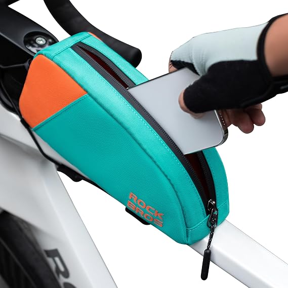 ROCKBROS Top Tube Bike Bag, Slim 2-Compartment Front Frame Storage Pouch