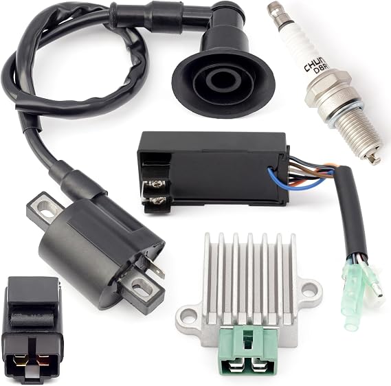 5 Pack Ignition Coil Kit Replacement for Polaris Sportsman 90 2001-2007 with Voltage Regulator Rectifier Starter Relay Solenoid and Spark Plug Replace 0451018 0452187 0452061 0450553 0450555
